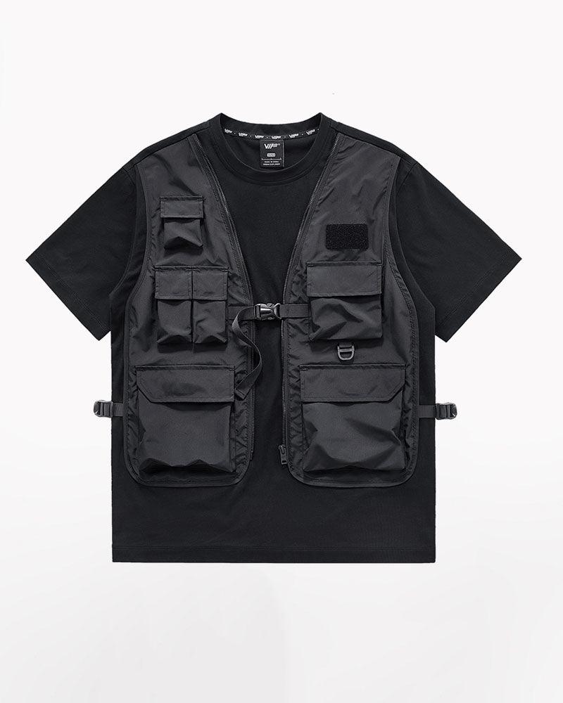 Koszulki Techwear, koszula taktyczna, czarne t-shirty męskie, koszulka cargo męska, t-shirt, polo, męskie koszule cargo w stylu militarnym, bawełniane koszulki cargo, koszula cargo dla mężczyzn, męskie t-shirty, techniczny t-shirt, czarny t-shirt, koszulki z kieszonką męskie, styl techwear, fałszywy t-shirt w dwóch częściach, funkcjonalna koszulka
